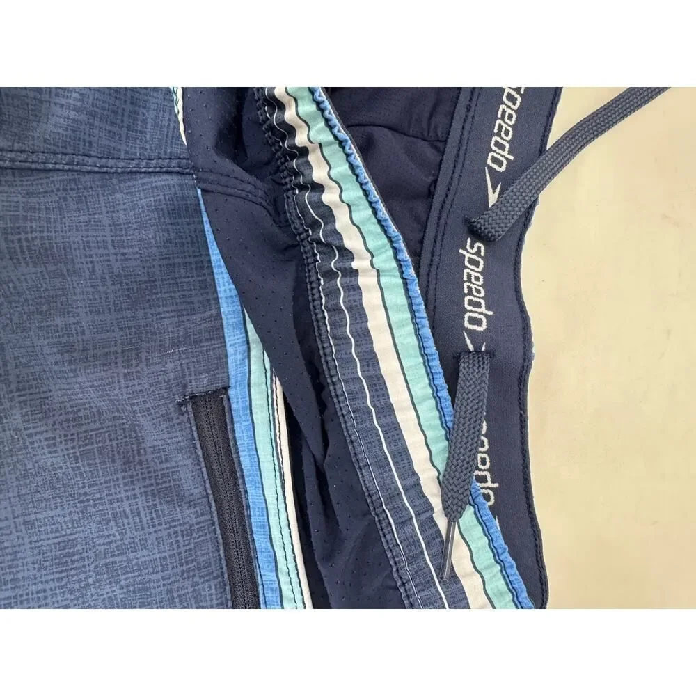 Speedo Men's Swim Trunks Shorts Lined Striped Active Blue Swimsuit - Medium
